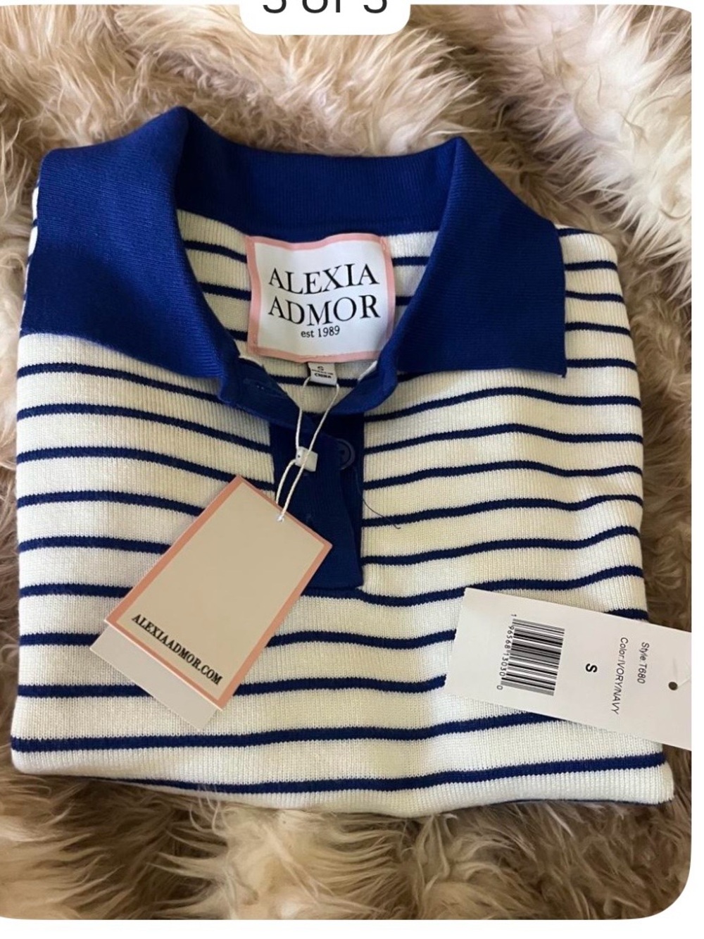 Alexia Admor Blue and White Striped Polo Sweater